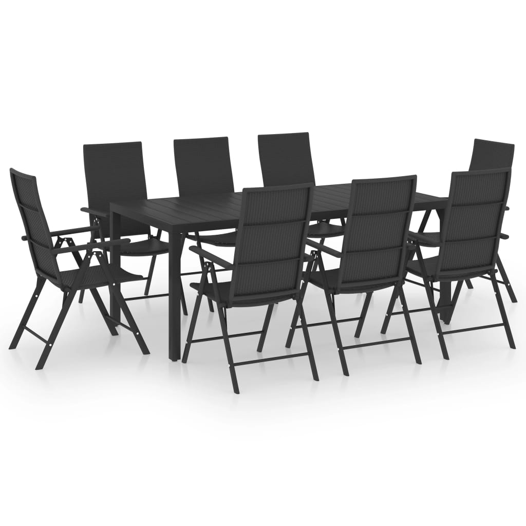 9 Piece Garden Dining Set Black