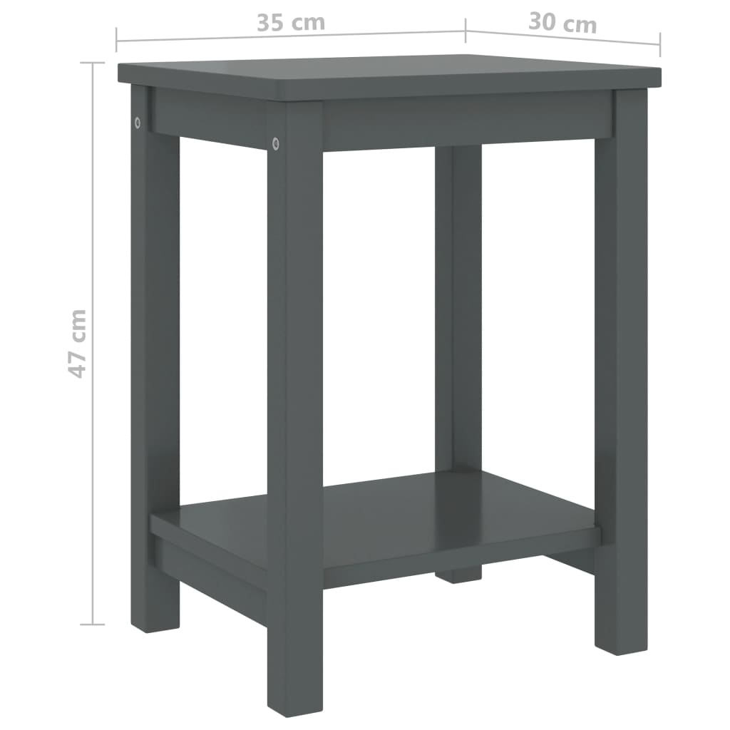 Solid Pinewood Bedside Cabinet in Dark Grey, 35x30x47 cm