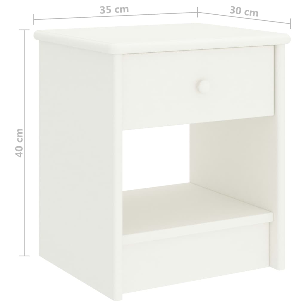 Solid Pinewood Bedside Cabinet - 35x30x40 cm, White Finish