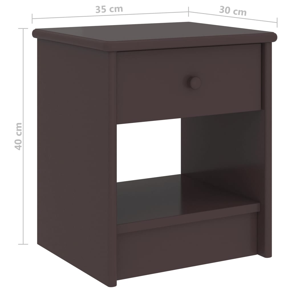 Solid Pinewood Bedside Cabinet, Dark Brown, 35x30x40 cm