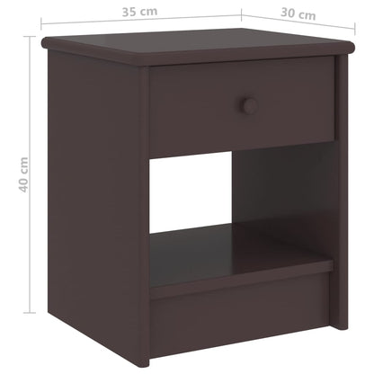 Solid Pinewood Bedside Cabinet, Dark Brown, 35x30x40 cm