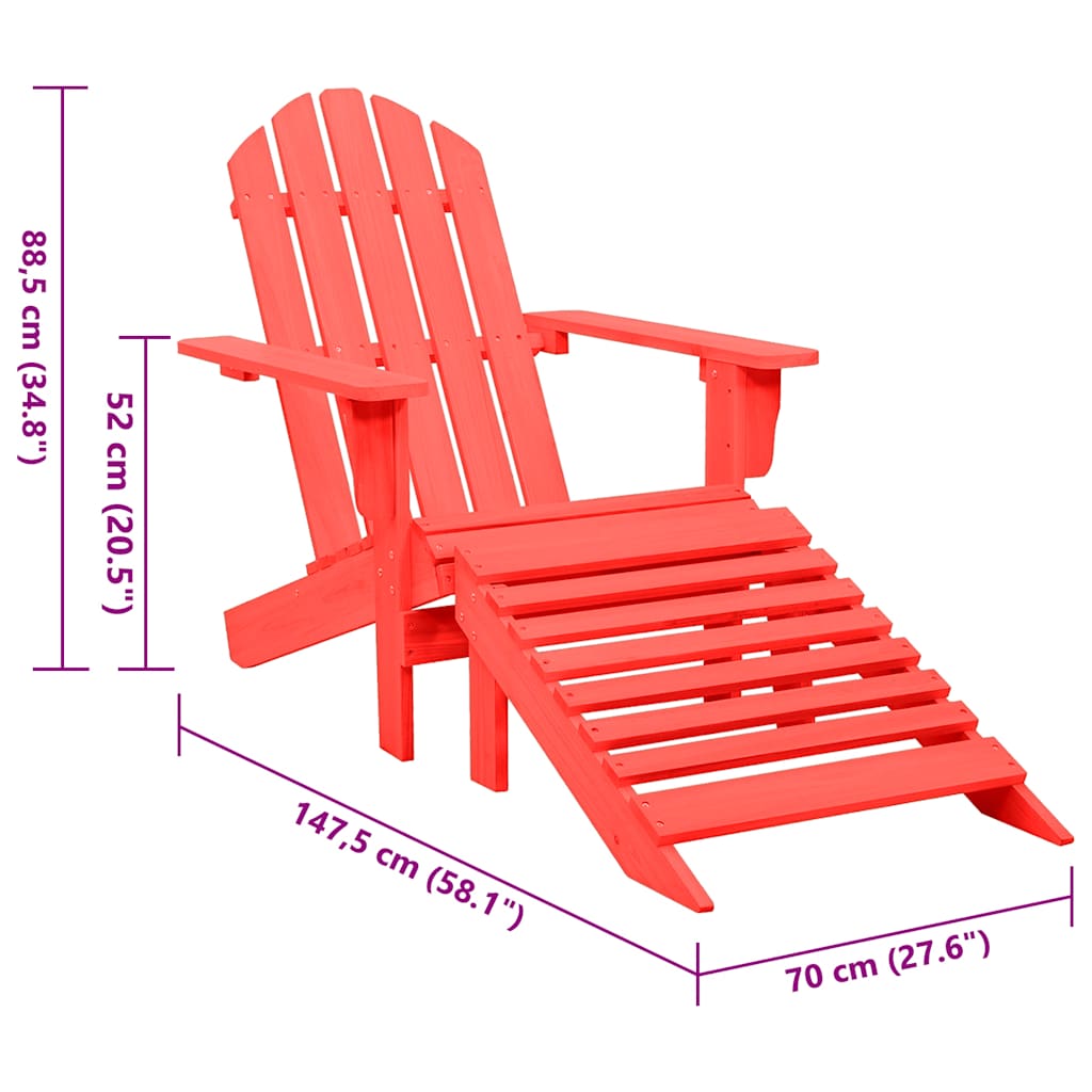 Red Fir Wood Garden Adirondack Chair with Ottoman - Solid & Stylish