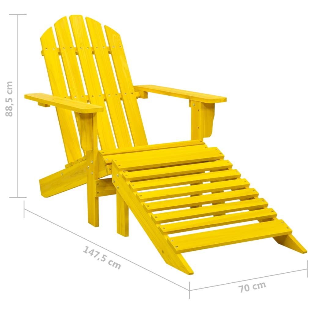 Yellow Solid Fir Wood Garden Adirondack Chair with Ottoman