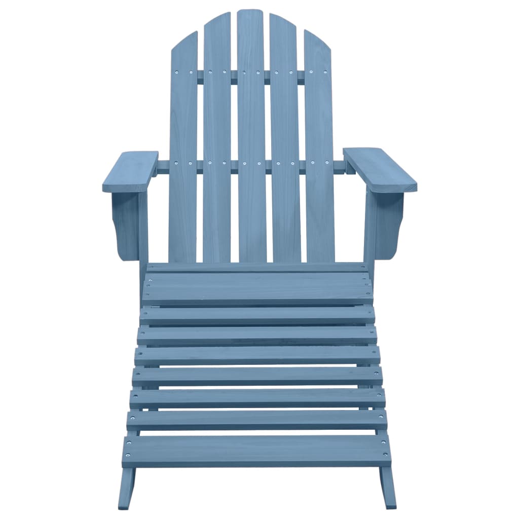Blue Solid Fir Wood Garden Adirondack Chair with Ottoman Set