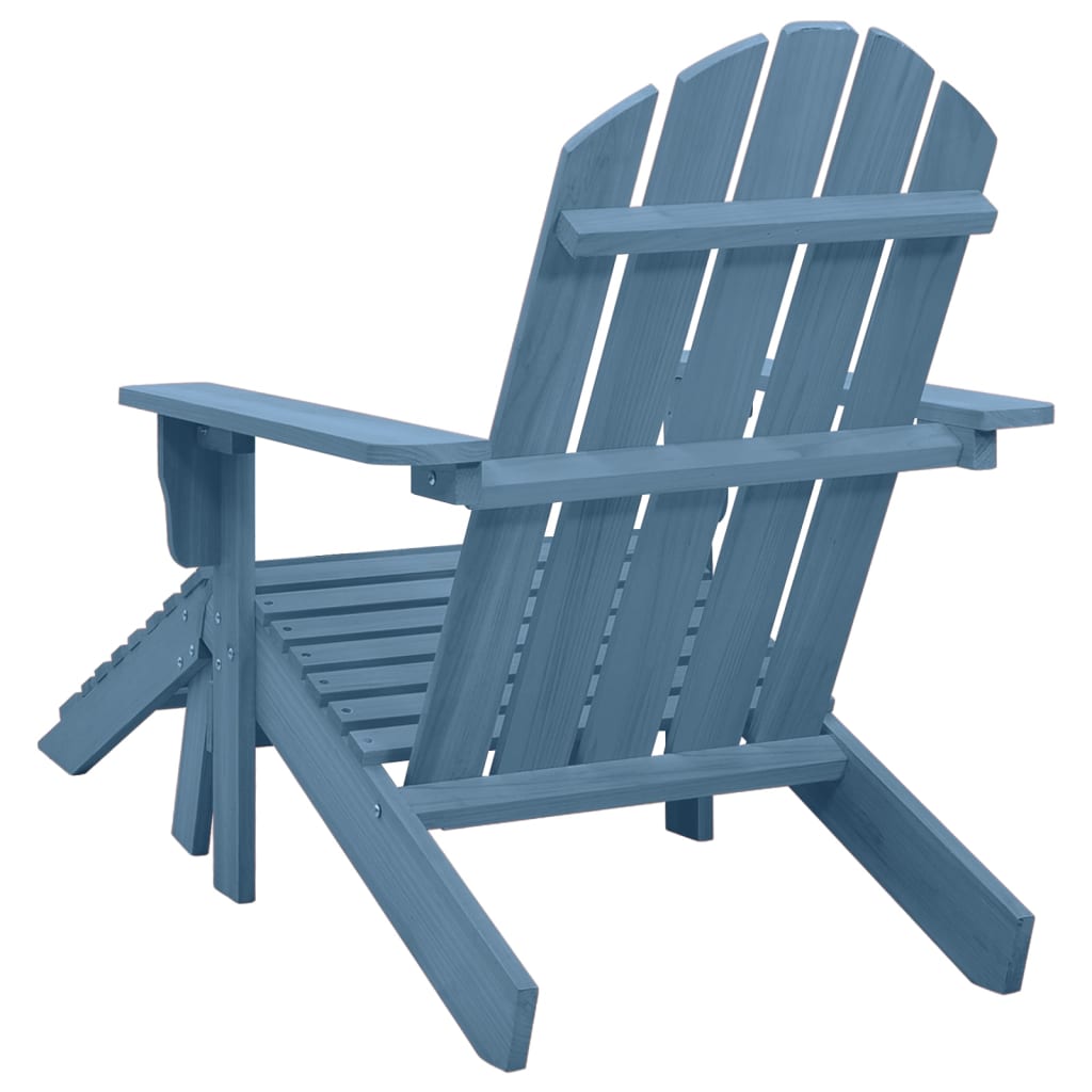 Blue Solid Fir Wood Garden Adirondack Chair with Ottoman Set