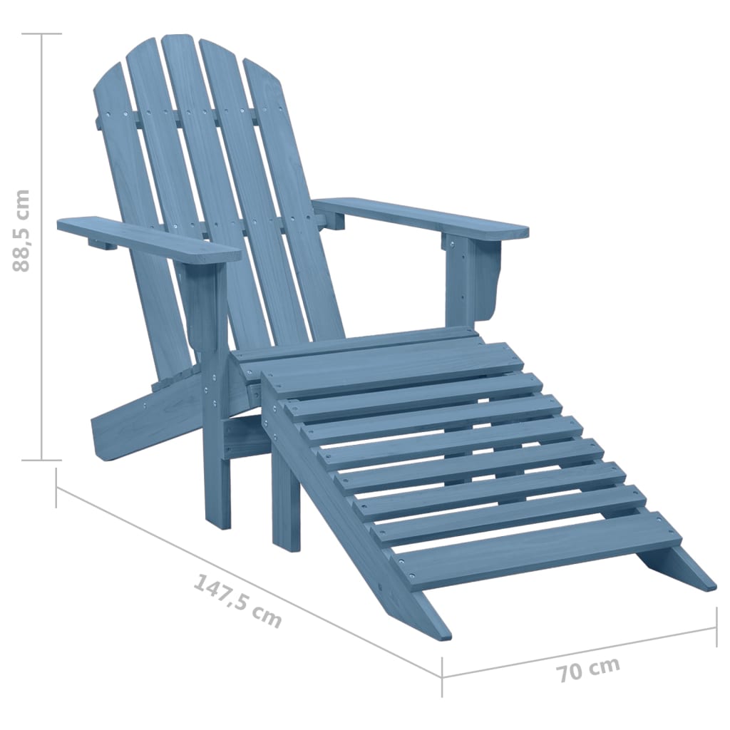 Blue Solid Fir Wood Garden Adirondack Chair with Ottoman Set