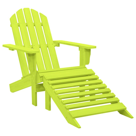 Green Fir Wood Garden Adirondack Chair with Ottoman Set