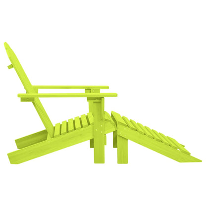 Green Fir Wood Garden Adirondack Chair with Ottoman Set