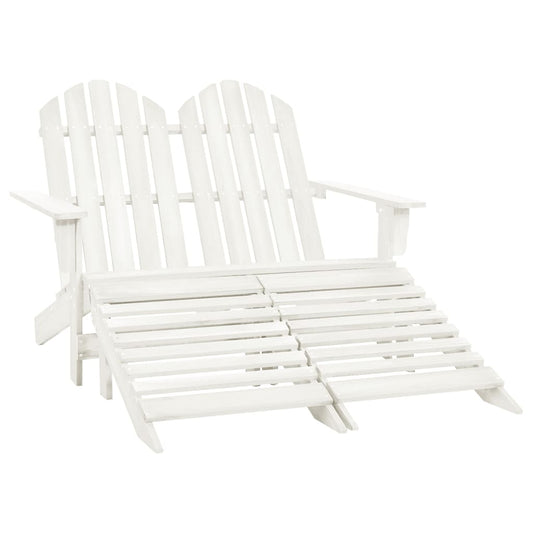 Elegant White Fir Wood 2-Seater Garden Adirondack Chair & Ottoman