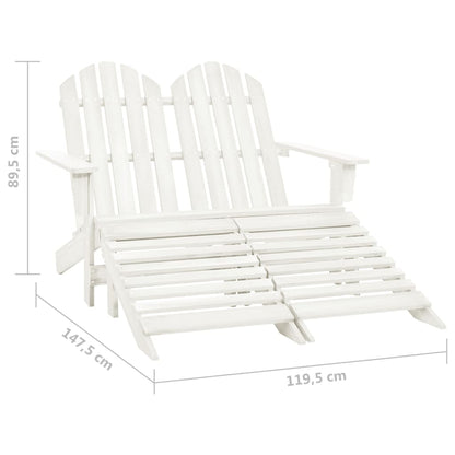 Elegant White Fir Wood 2-Seater Garden Adirondack Chair & Ottoman