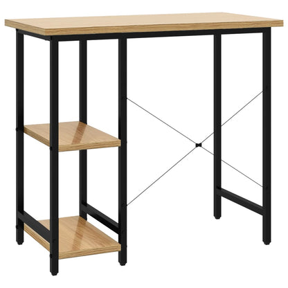 Black and Light Oak Computer Desk, 80x40x72 cm, MDF & Metal