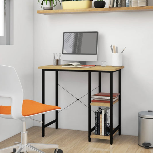 Black and Light Oak Computer Desk, 80x40x72 cm, MDF & Metal