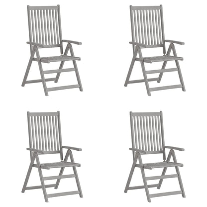 4-Piece Grey Acacia Wood Garden Reclining Chairs Set