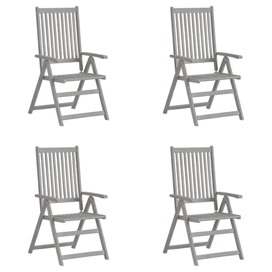 4-Piece Grey Acacia Wood Garden Reclining Chairs Set