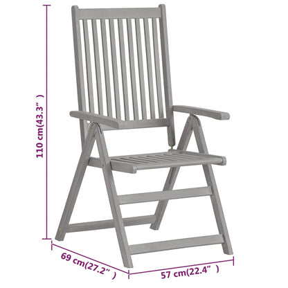 4-Piece Grey Acacia Wood Garden Reclining Chairs Set