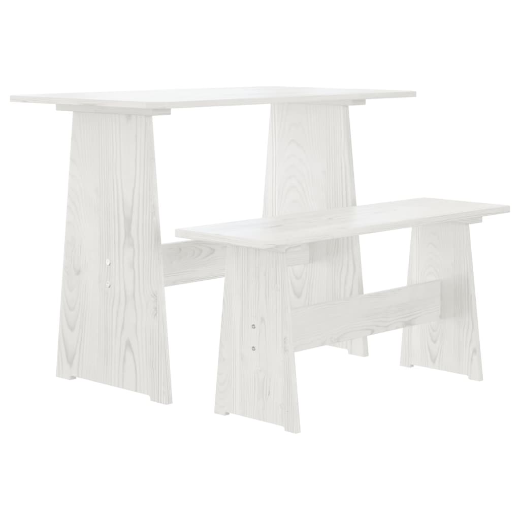 REINE White Solid Wood Pine Dining Table with Bench Set