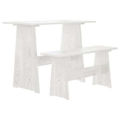 REINE White Solid Wood Pine Dining Table with Bench Set
