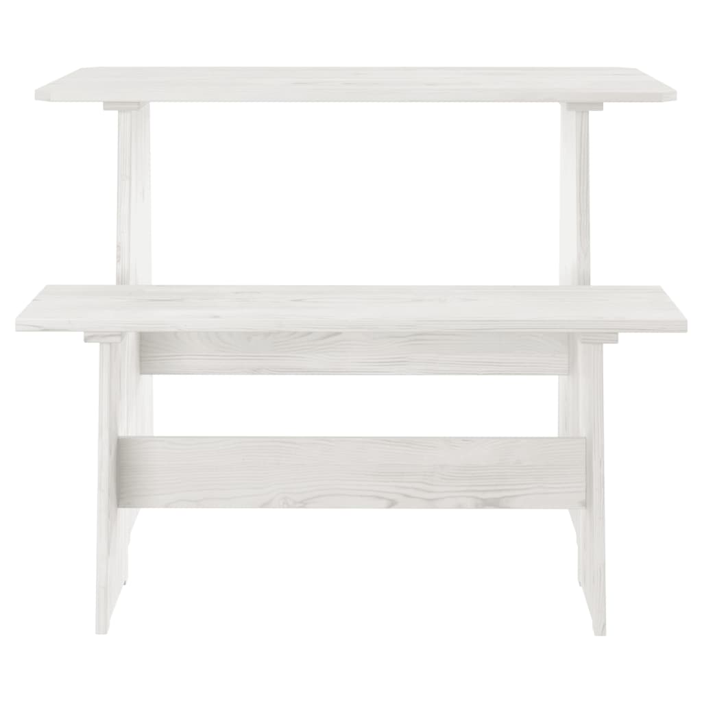 REINE White Solid Wood Pine Dining Table with Bench Set