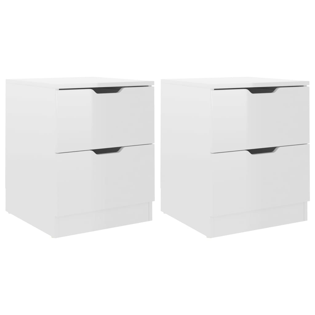 2-Piece High Gloss White Bedside Cabinets 40x40x50cm Engineered Wood