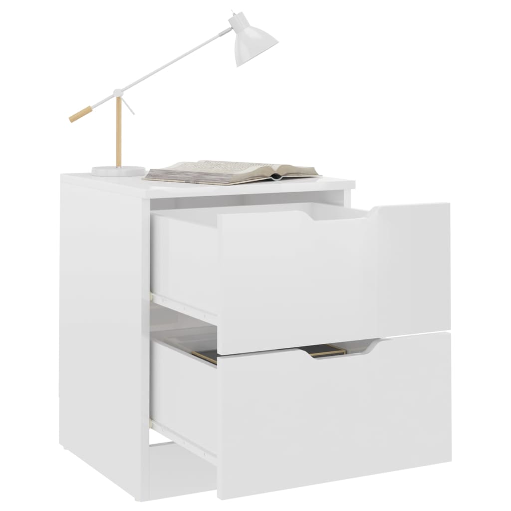 2-Piece High Gloss White Bedside Cabinets 40x40x50cm Engineered Wood