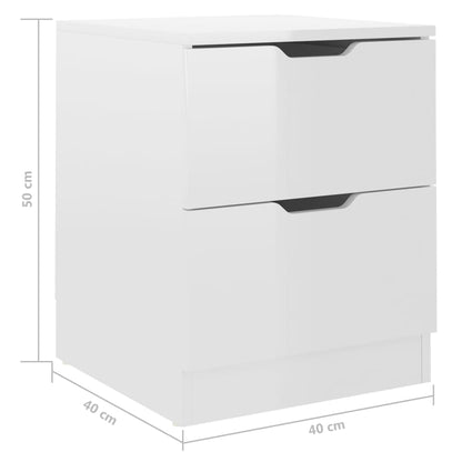 2-Piece High Gloss White Bedside Cabinets 40x40x50cm Engineered Wood