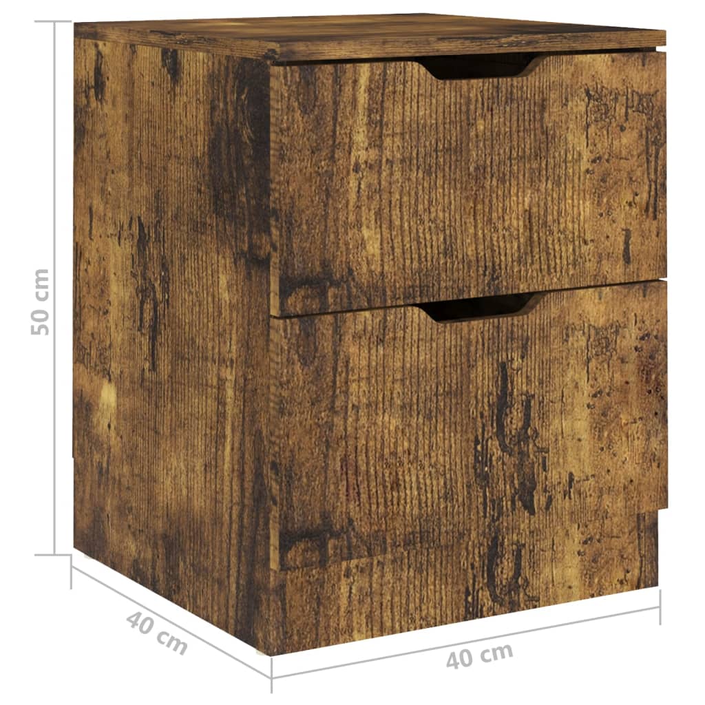 Pair of Smoked Oak Bedside Cabinets - 40x40x50 cm, Engineered Wood