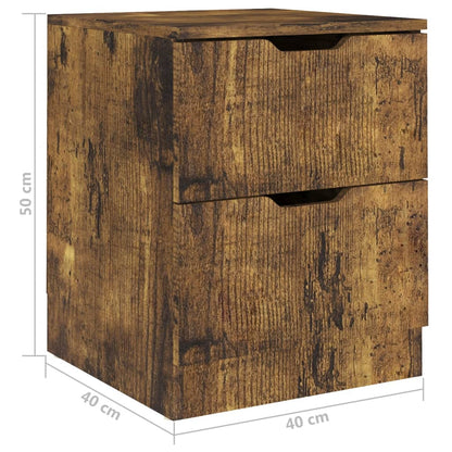 Pair of Smoked Oak Bedside Cabinets - 40x40x50 cm, Engineered Wood