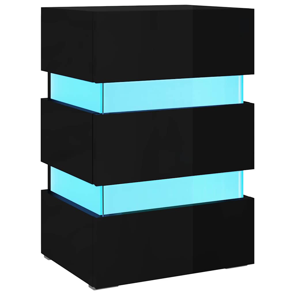 Sleek Black High Gloss LED Bedside Cabinet, 45x35x67 cm Wood