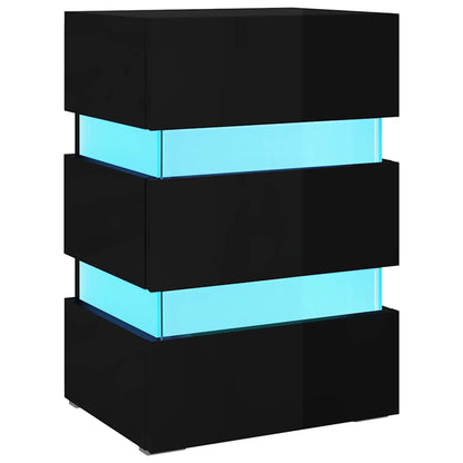 Sleek Black High Gloss LED Bedside Cabinet, 45x35x67 cm Wood