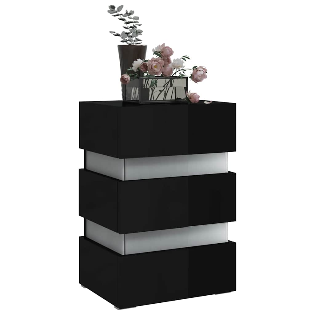 Sleek Black High Gloss LED Bedside Cabinet, 45x35x67 cm Wood