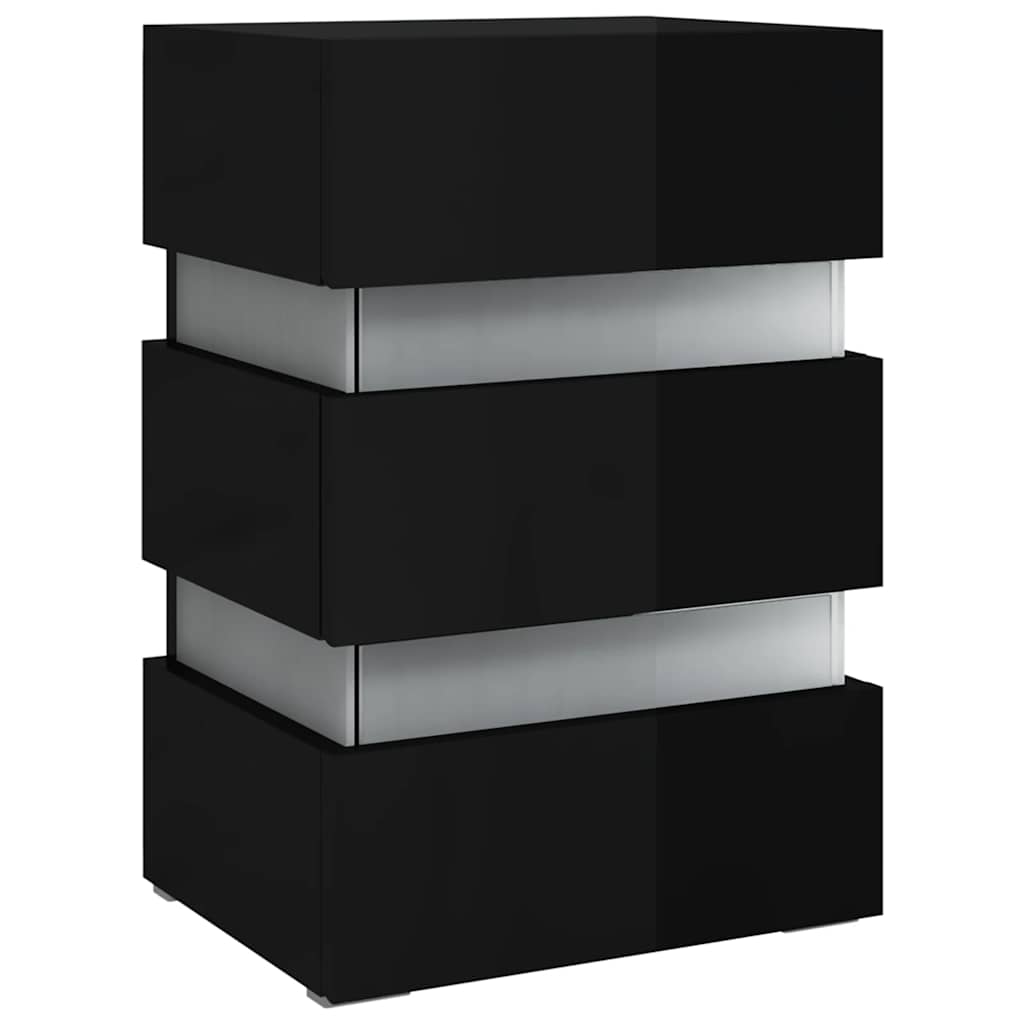 Sleek Black High Gloss LED Bedside Cabinet, 45x35x67 cm Wood