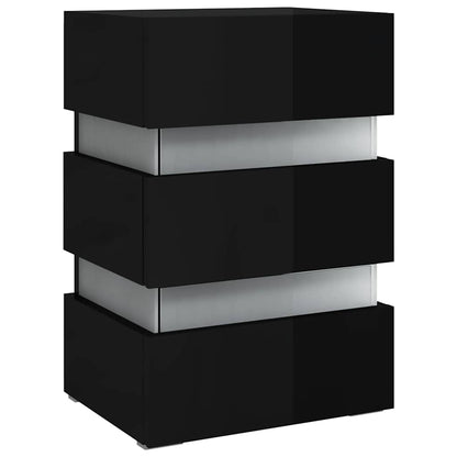 Sleek Black High Gloss LED Bedside Cabinet, 45x35x67 cm Wood