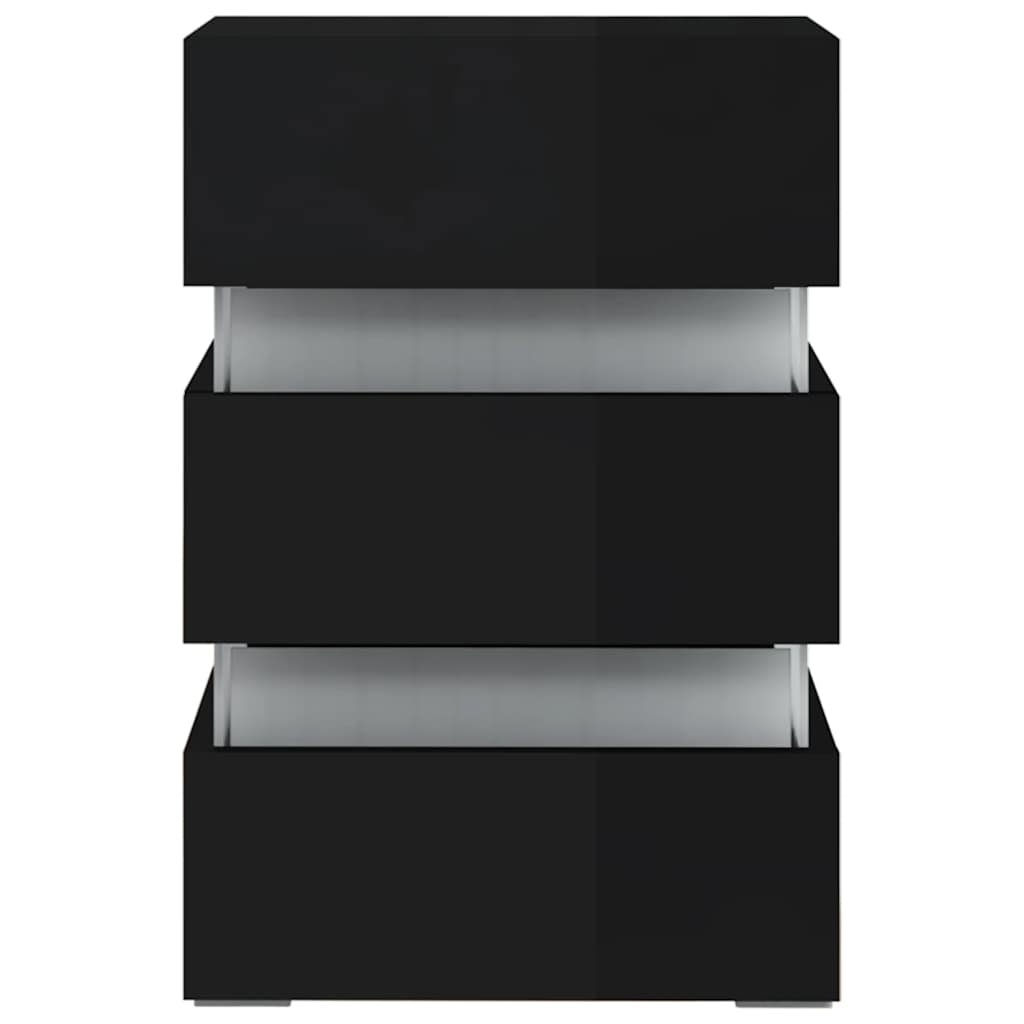 Sleek Black High Gloss LED Bedside Cabinet, 45x35x67 cm Wood