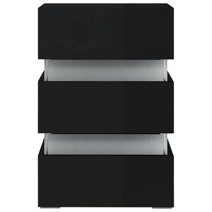 Sleek Black High Gloss LED Bedside Cabinet, 45x35x67 cm Wood