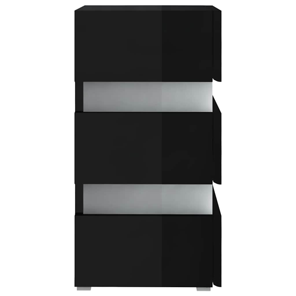 Sleek Black High Gloss LED Bedside Cabinet, 45x35x67 cm Wood