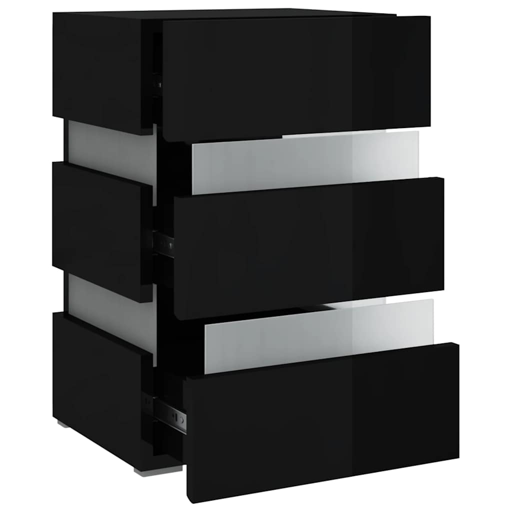 Sleek Black High Gloss LED Bedside Cabinet, 45x35x67 cm Wood