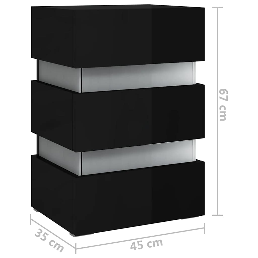 Sleek Black High Gloss LED Bedside Cabinet, 45x35x67 cm Wood