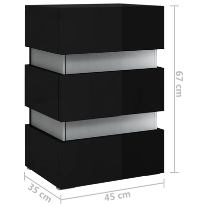 Sleek Black High Gloss LED Bedside Cabinet, 45x35x67 cm Wood