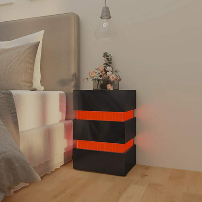 Sleek Black High Gloss LED Bedside Cabinet, 45x35x67 cm Wood