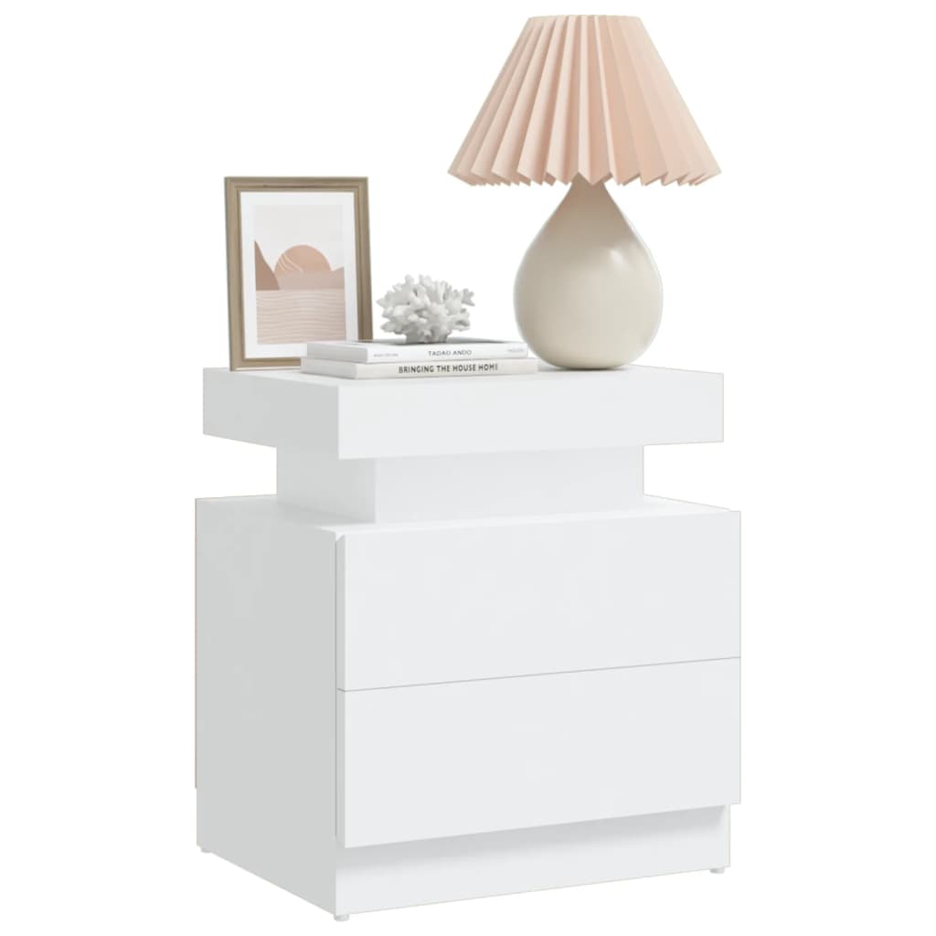 White Engineered Wood Bedside Cabinet, 45x35x52 cm