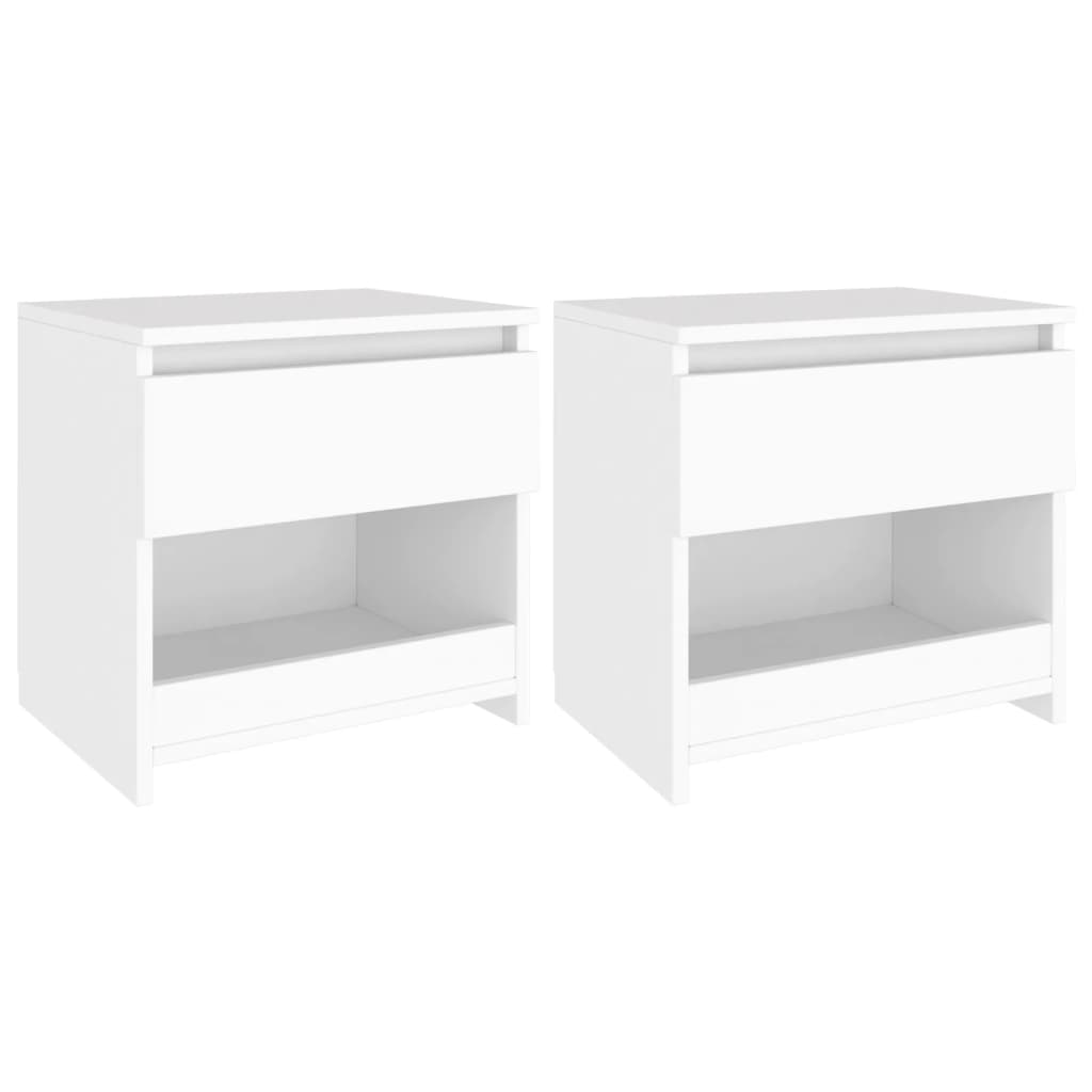 White Engineered Wood Bedside Cabinets - Set of 2 (40x30x39 cm)
