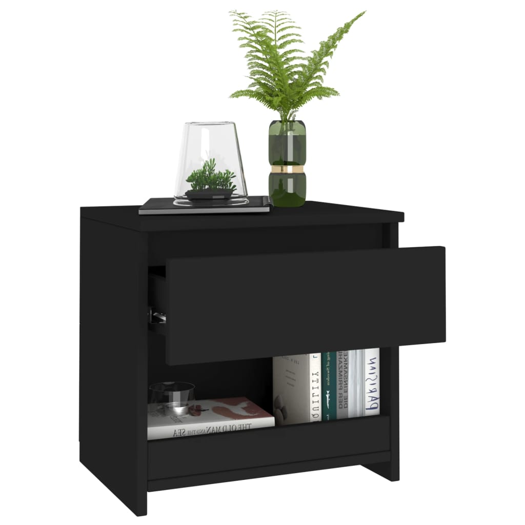 Compact Black Bedside Cabinet - Engineered Wood 40x30x39 cm