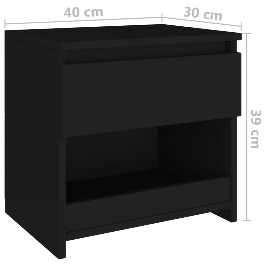 Compact Black Bedside Cabinet - Engineered Wood 40x30x39 cm