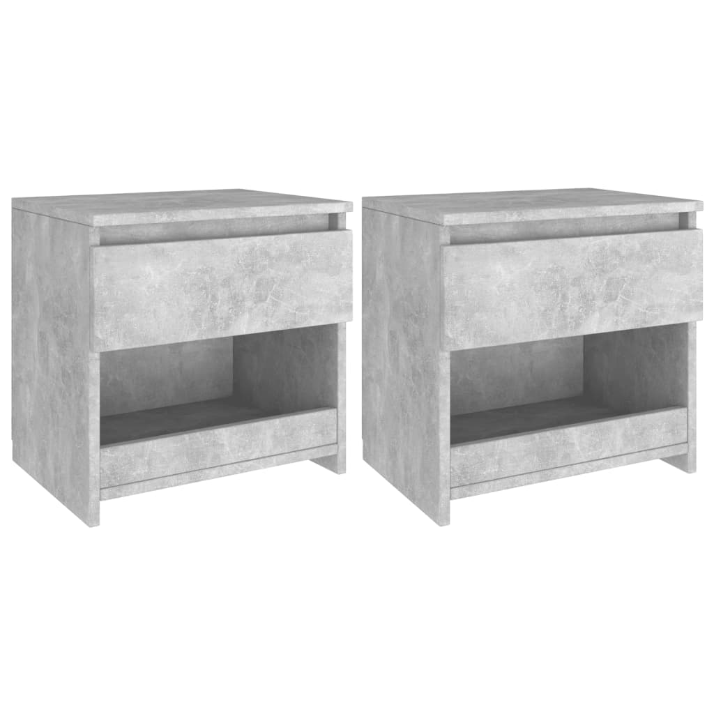 Concrete Grey Bedside Cabinets Set - 2 pcs, 40x30x39 cm Wood