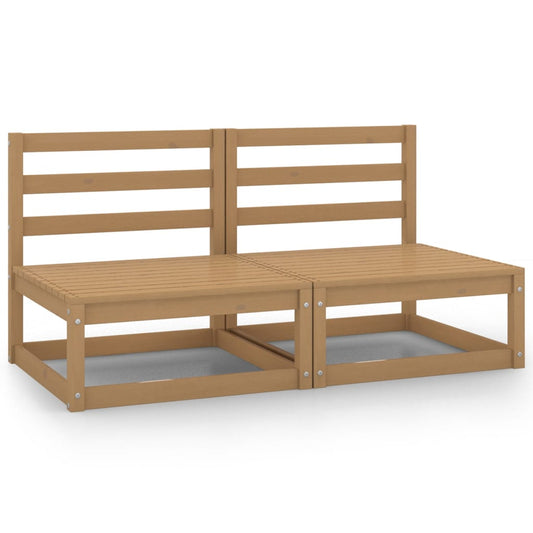 Honey Brown Solid Wood Pine Garden Middle Sofas - 2 Piece Set