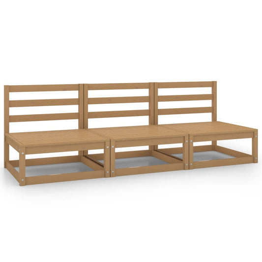 Honey Brown Solid Pine 3-Piece Garden Middle Sofas Set