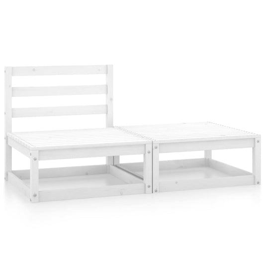 White Solid Pinewood 2-Piece Garden Lounge Set