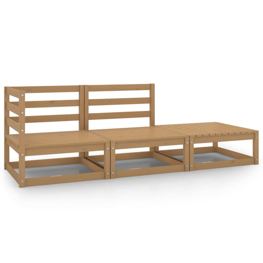 Solid Pinewood 3-Piece Garden Lounge Set - Honey Brown Finish
