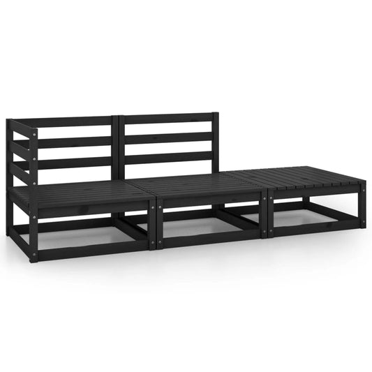 Elegant 3-Piece Black Pine Garden Lounge Set - Solid Wood Design