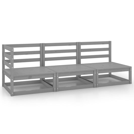 Elegant 3-Piece Grey Garden Lounge Set in Solid Pinewood
